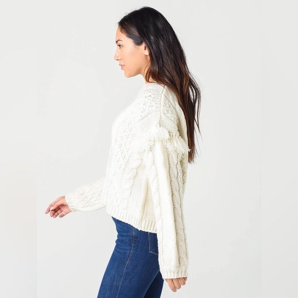 Cupcakes & Cashmere Solstice Sweater, Birch White, FRINGE Size XS - Picture 2 of 8